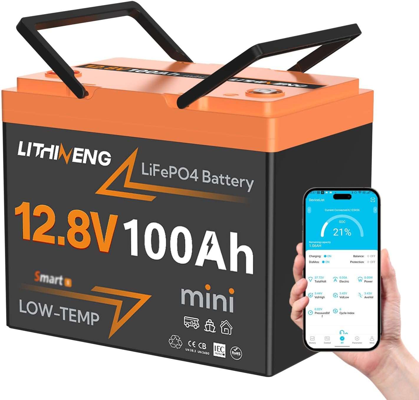 LITHINENG 12V 100Ah Bluetooth LiFePO4 Battery