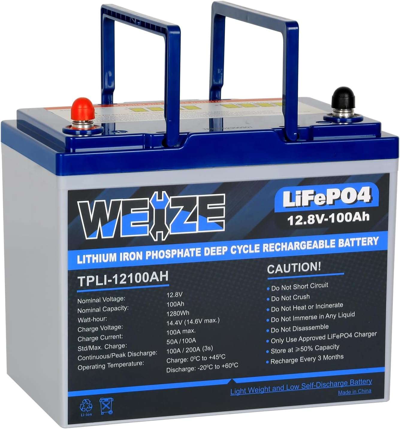 WEIZE 12V 100Ah Mini LiFePO4 Lithium Battery